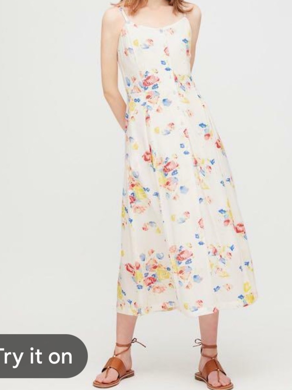 Ines De La Fressange x Uniqlo Sz S Floral Button-Front Midi Dress with Blooms